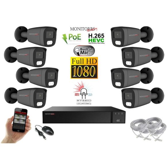 Monitorrs Security - Hybrid Light IP kamerarendszer 8 kamerával 2 Mpix GT - 6214K8