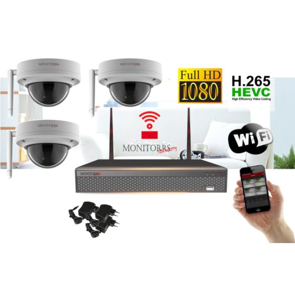 Monitorrs Security - Wifi IP Full HD Dóm kamerarendszer 3 kamerával - 6301K3
