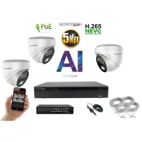   MS - AI IP Dóm  kamerarendszer 3 kamerával switchel 5 Mpix WD - 6370K3B