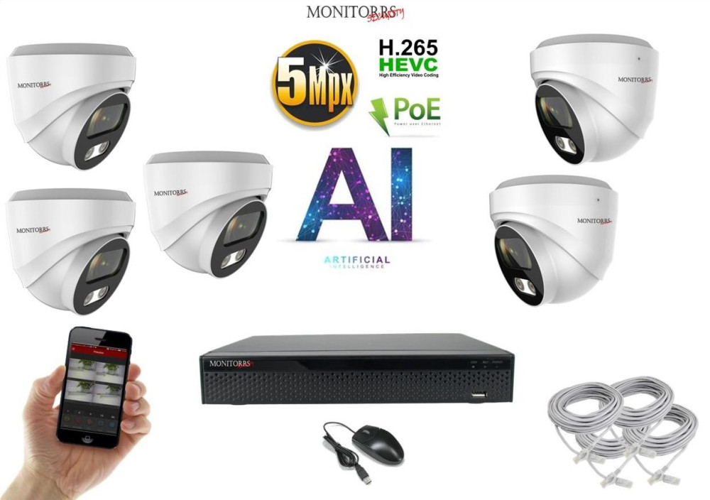 Ms Ip Camera MS - AI IP Dóm kamerarendszer 5 kamerával switchel 5 Mpix WD