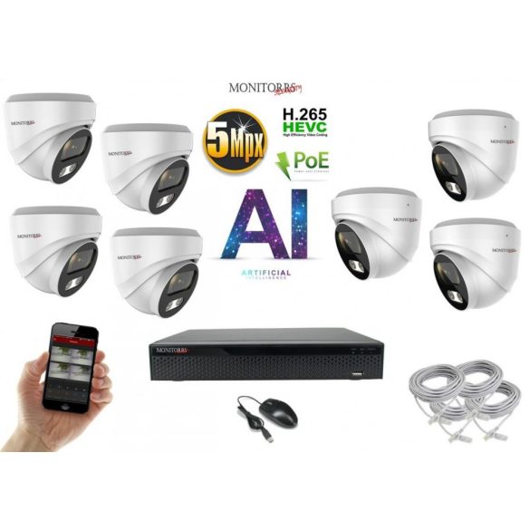 Monitorrs Security - AI IP Dóm  kamerarendszer 7 kamerával 5 Mpix WD - 6370K7