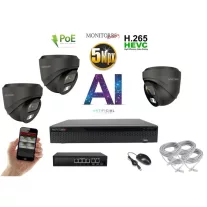   MS - AI IP Dóm  kamerarendszer 3 kamerával switchel 5 Mpix GD - 6371K3B