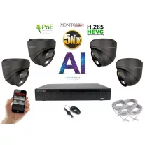   Monitorrs Security - AI IP Dóm  kamerarendszer 4 kamerával 5 Mpix GD - 6371K4