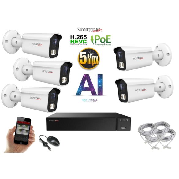 Monitorrs Security - AI IP kamerarendszer 5 kamerával 5 Mpix WT - 6372K5