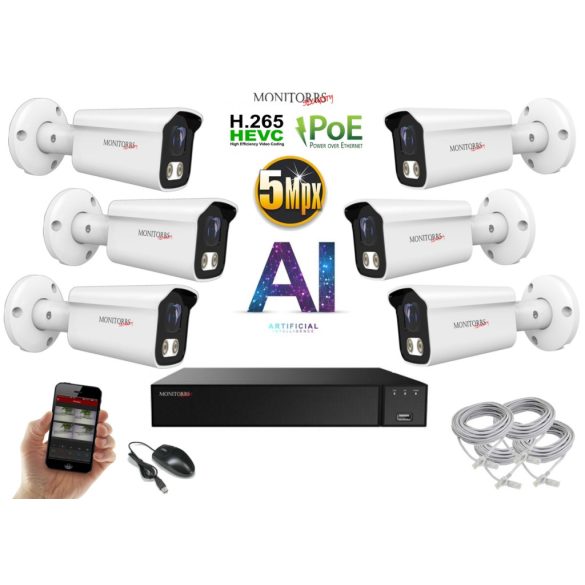 Monitorrs Security - AI IP kamerarendszer 6 kamerával 5 Mpix WT - 6372K6