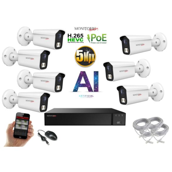 Monitorrs Security - AI IP kamerarendszer 7 kamerával 5 Mpix WT - 6372K7