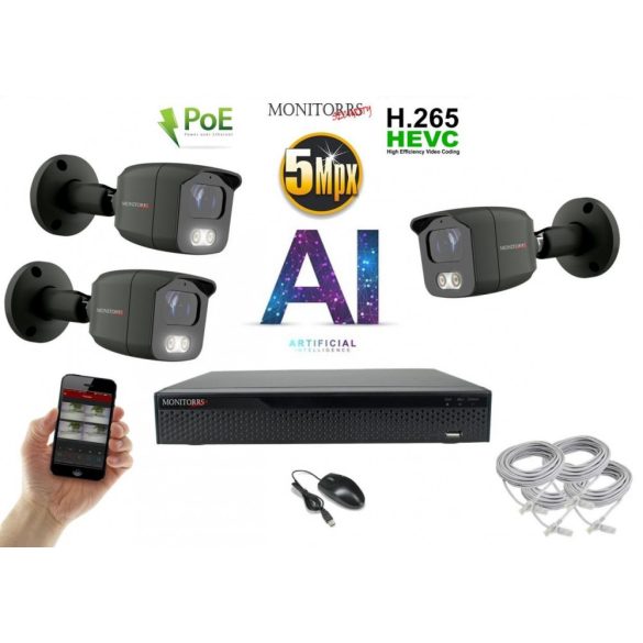 Monitorrs Security - AI IP kamerarendszer 3 kamerával 5 Mpix GT - 6373K3