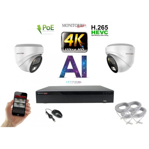 Monitorrs Security - 4K AI IP kamerarendszer 2 kamerával 8 Mpix WD - 6376K2