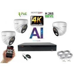   Monitorrs Security - 4K AI IP kamerarendszer 3 kamerával 8 Mpix WD - 6376K3