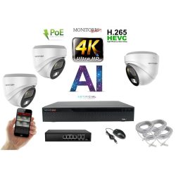   MS - 4K AI IP kamerarendszer 3 kamerával switchel 8 Mpix WD - 6376K3B