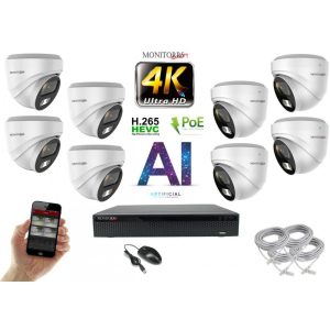 Monitorrs Security - 4K AI IP kamerarendszer 8 kamerával 8 Mpix WD - 6376K8