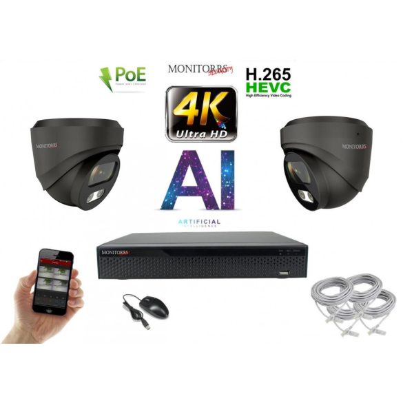 Monitorrs Security - 4K AI IP kamerarendszer 2 kamerával 8 Mpix GD - 6377K2