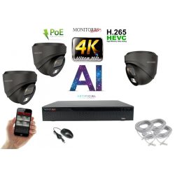   Monitorrs Security - 4K AI IP kamerarendszer 3 kamerával 8 Mpix GD - 6377K3