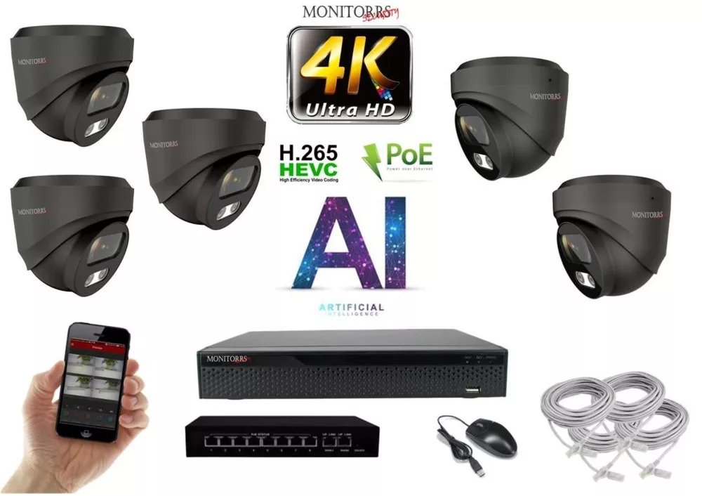 Ms Ip Camera MS - 4K AI IP kamerarendszer 5 kamerával switchel 8 Mpix GD