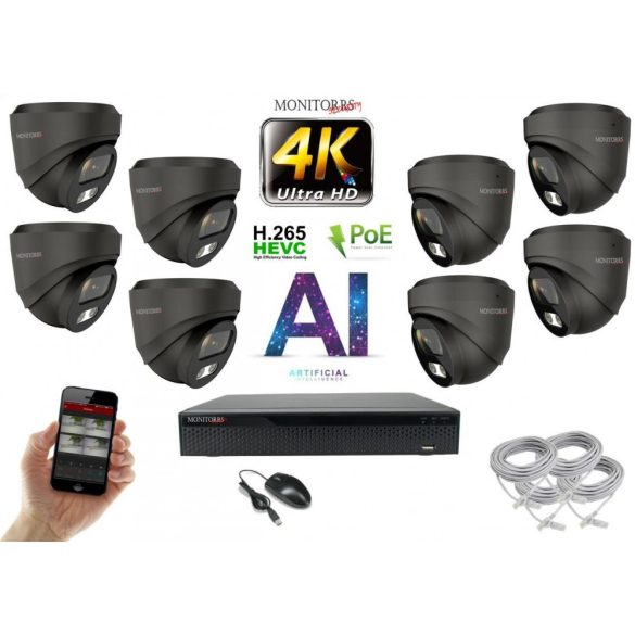 Monitorrs Security - 4K AI IP kamerarendszer 8 kamerával 8 Mpix GD - 6377K8