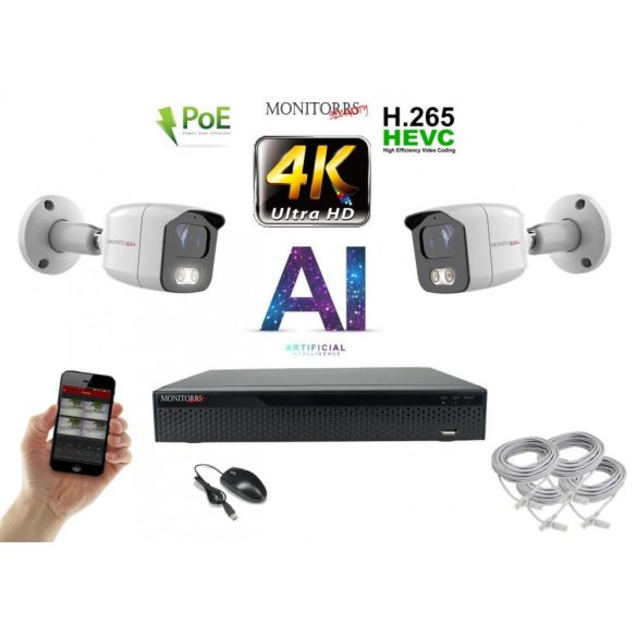 Monitorrs Security - 4K AI IP kamerarendszer 2 kamerával 8 Mpix WT - 6378K2
