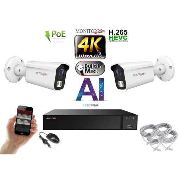 Monitorrs Security - 4K AI IP kamerarendszer 2 kamerával 8 Mpix WT - 6378K2