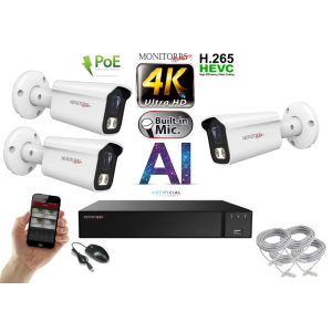 Monitorrs Security - 4K AI IP kamerarendszer 3 kamerával 8 Mpix WT - 6378K3