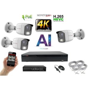 MS - 4K AI IP kamerarendszer 3 kamerával switchel 8 Mpix WT - 6378K3B