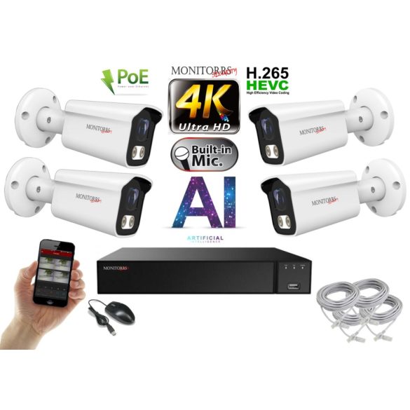 Monitorrs Security - 4K AI IP kamerarendszer 4 kamerával 8 Mpix WT - 6378K4