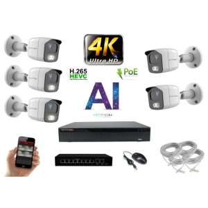 MS - 4K AI IP kamerarendszer 5 kamerával switchel 8 Mpix WT - 6378K5B