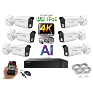 Monitorrs Security - 4K AI IP kamerarendszer 6 kamerával 8 Mpix WT - 6378K6