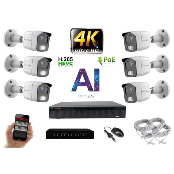 MS - 4K AI IP kamerarendszer 6 kamerával switchel 8 Mpix WT - 6378K6B