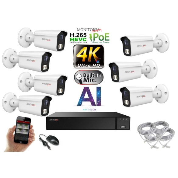 Monitorrs Security - 4K AI IP kamerarendszer 7 kamerával 8 Mpix WT - 6378K7