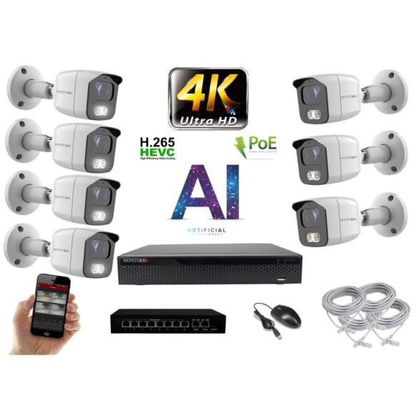 MS - 4K AI IP kamerarendszer 7 kamerával switchel 8 Mpix WT - 6378K7B