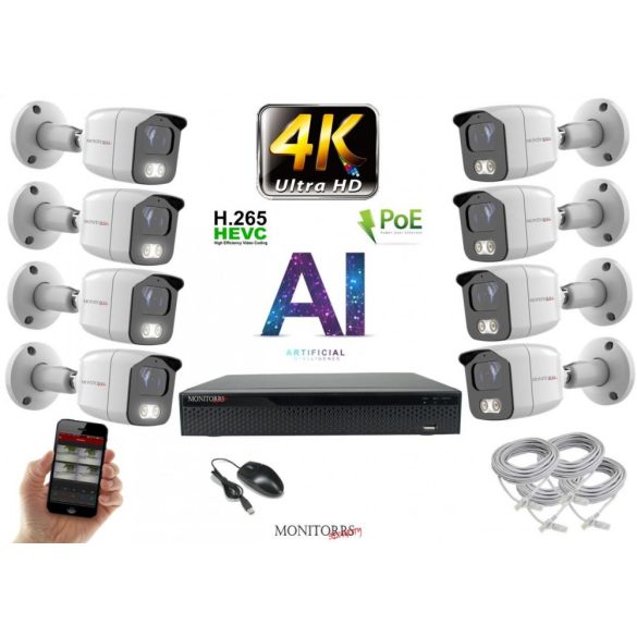 Monitorrs Security - 4K AI IP kamerarendszer 8 kamerával 8 Mpix WT - 6378K8