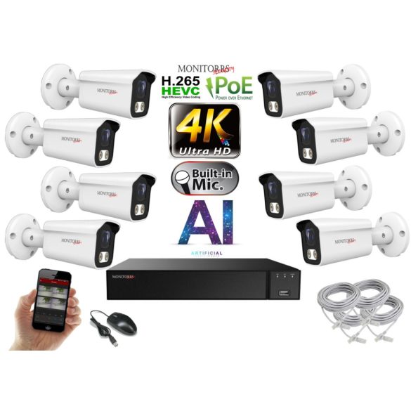 Monitorrs Security - 4K AI IP kamerarendszer 8 kamerával 8 Mpix WT - 6378K8