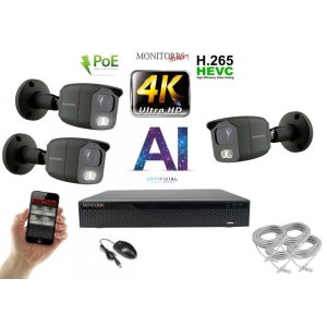 Monitorrs Security - 4K AI IP kamerarendszer 3 kamerával 8 Mpix GT - 6379K3