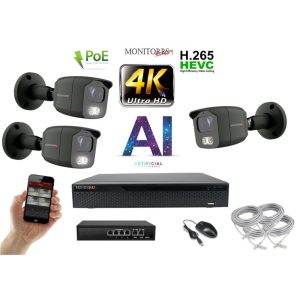 MS - 4K AI IP kamerarendszer 3 kamerával switchel 8 Mpix GT - 6379K3B