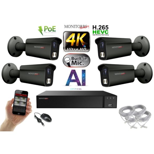 Monitorrs Security - 4K AI IP kamerarendszer 4 kamerával 8 Mpix GT - 6379K4