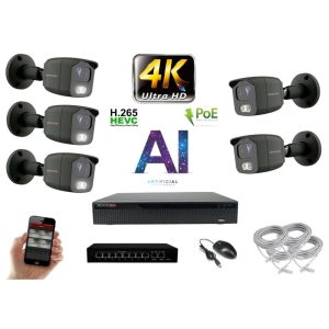MS - 4K AI IP kamerarendszer 5 kamerával switchel 8 Mpix GT - 6379K5B