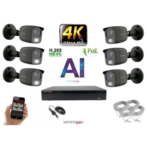 Monitorrs Security - 4K AI IP kamerarendszer 6 kamerával 8 Mpix GT - 6379K6