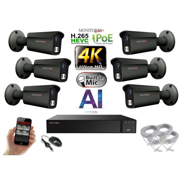 Monitorrs Security - 4K AI IP kamerarendszer 6 kamerával 8 Mpix GT - 6379K6