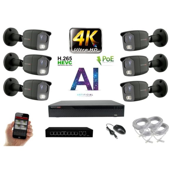 MS - 4K AI IP kamerarendszer 6 kamerával switchel 8 Mpix GT - 6379K6B