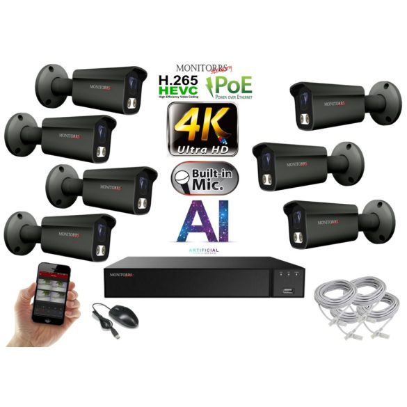 Monitorrs Security - 4K AI IP kamerarendszer 7 kamerával 8 Mpix GT - 6379K7
