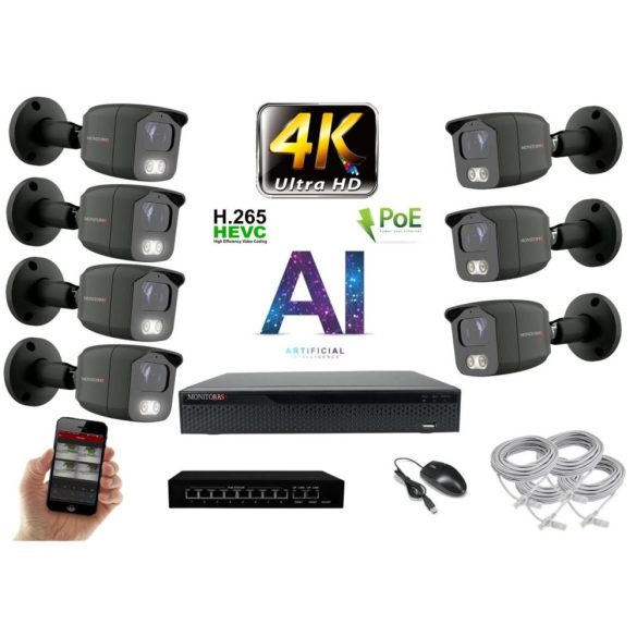 MS - 4K AI IP kamerarendszer 7 kamerával switchel 8 Mpix GT - 6379K7B