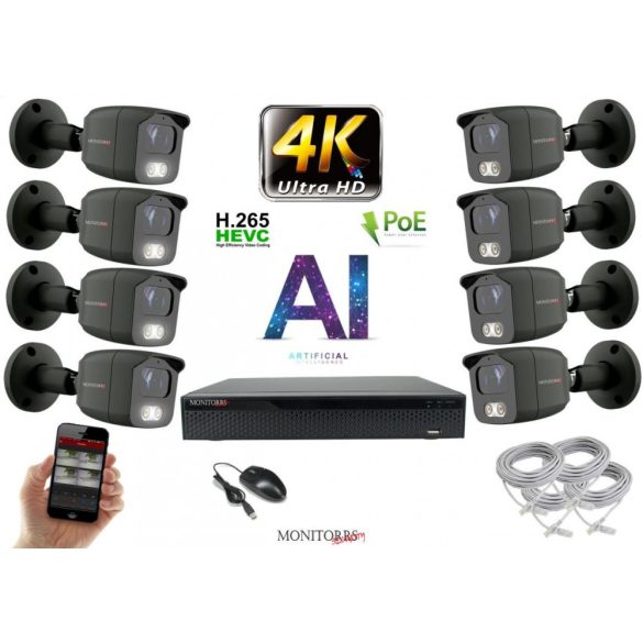 Monitorrs Security - 4K AI IP kamerarendszer 8 kamerával 8 Mpix GT - 6379K8