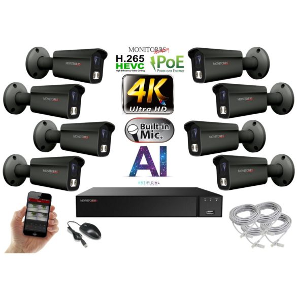 Monitorrs Security - 4K AI IP kamerarendszer 8 kamerával 8 Mpix GT - 6379K8