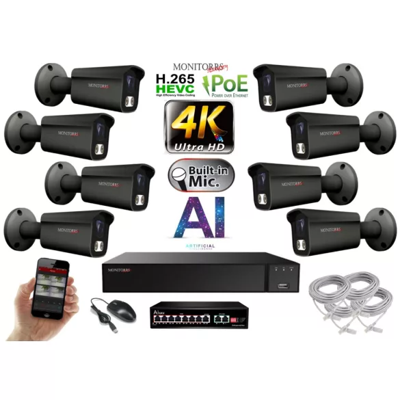 MS - 4K AI IP kamerarendszer 8 kamerával switchel 8 Mpix GT - 6379K8B