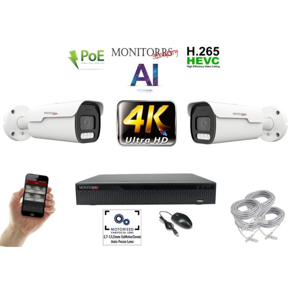 Monitorrs Security - 4k AI IP park kamerarendszer 2 kamerával 8 Mpix - 6380K2