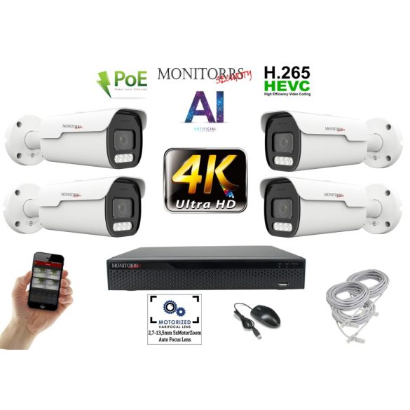 Monitorrs Security - 4k AI IP park kamerarendszer 4 kamerával 8 Mpix - 6380K4