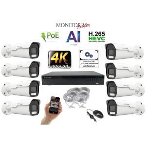 Monitorrs Security - 4k AI IP park kamerarendszer 8 kamerával 8 Mpix - 6380K8