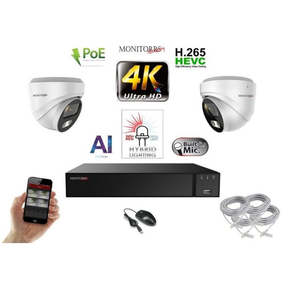 Monitorrs Security - AI Hybrid Light IP kamerarendszer 2 kamerával 8 Mpix WD - 6481k2