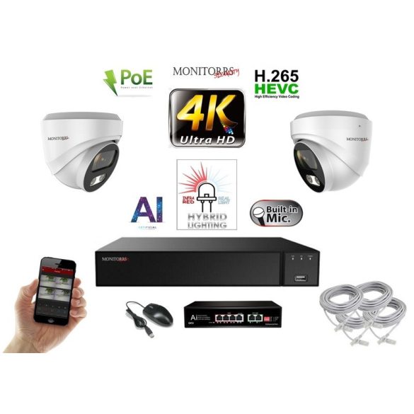 MS - AI Hybrid Light IP kamerarendszer 2 kamerával switchel 8 Mpix WD - 6481k2B