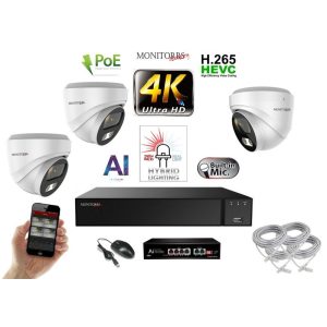 MS - AI Hybrid Light IP kamerarendszer 3 kamerával switchel 8 Mpix WD - 6481k3B