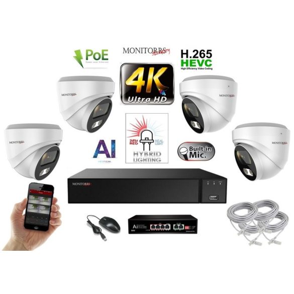MS - AI Hybrid Light IP kamerarendszer 4 kamerával switchel 8 Mpix WD - 6481k4B